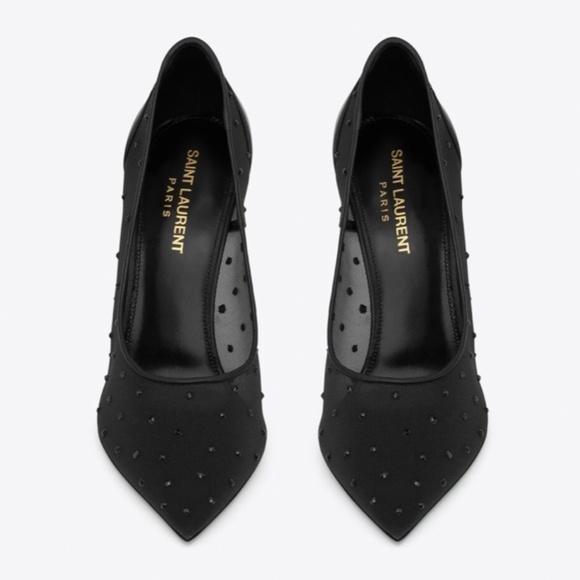 YSL Saint Laurent Black Anja Rhinestone Mesh Heels (sz 35.5) - Picture 3 of 16